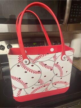 Red & White Baseball Print Tote Bag
